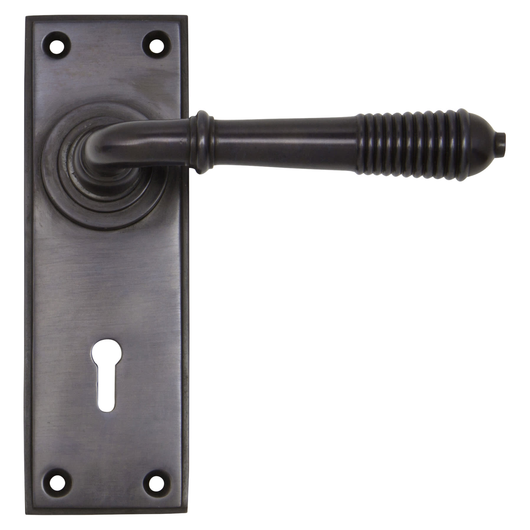 Aged Bronze Reeded Keyhole Lock Door Handles - 152 x 50mm