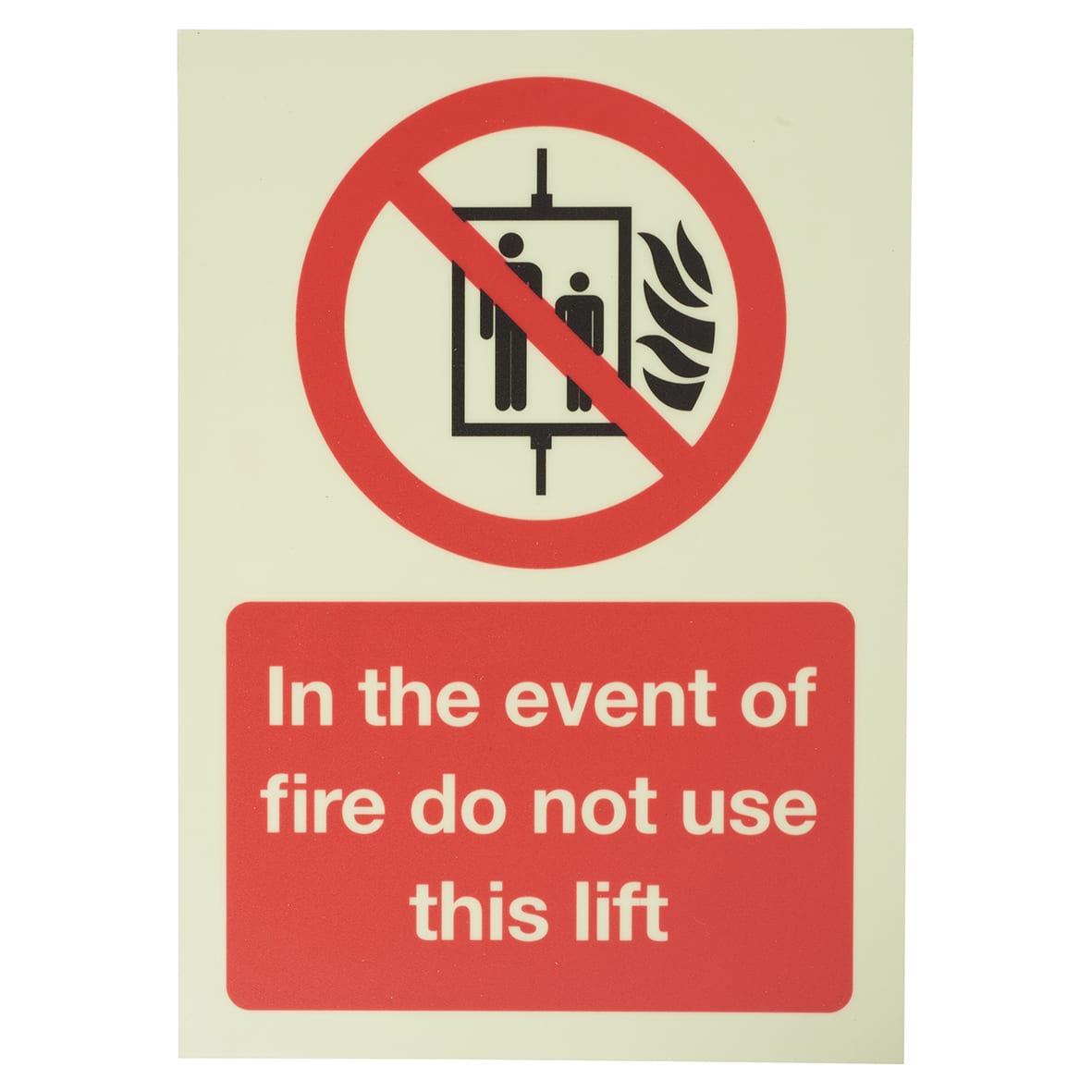 Photoluminescent In The Event Of A Fire Do Not Use Lift Sign - 148 x 210mm - Rigid Plastic