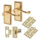 Polished Brass Georgian Rope Edge Scroll Latch Door Handles Pack - Short Plate