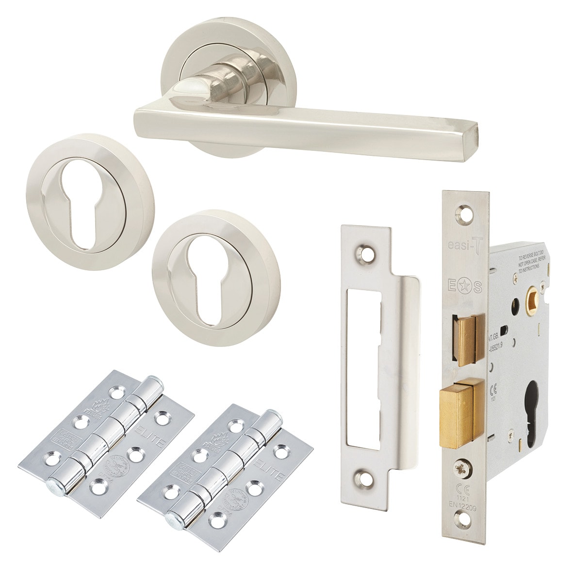 Polished Nickel Euro Lock Door Handles on Rose Pack - Lexi Range