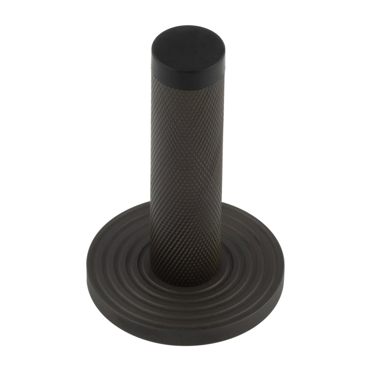 Knurled Projection Door Stop on Reeded Rose - 76mm Projection - Dark Bronze