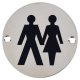 Unisex Toilet Door Sign - 75mm Diameter - Polished Stainless Steel