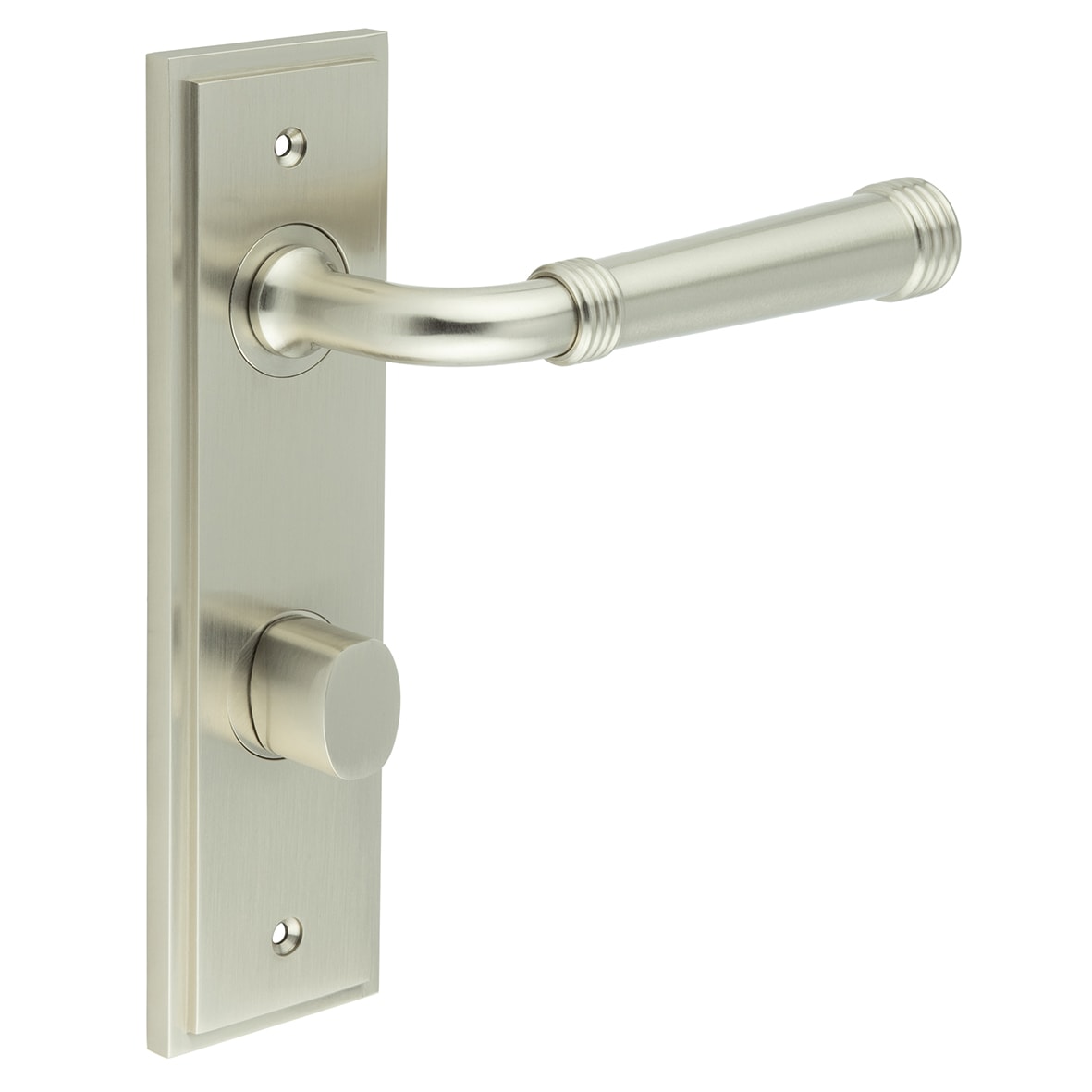 Satin Nickel Fire Rated DIN Bathroom Door Handles - Highgate - Inner 2 - 200 x 55mm