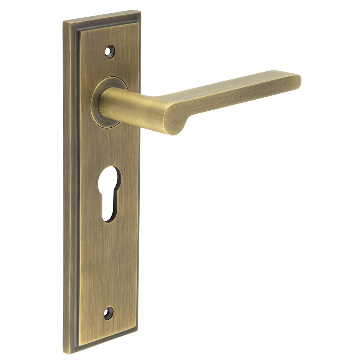 Antique Brass Fire Rated Euro Lock Door Handles - Fitzrovia - 200 x 55mm