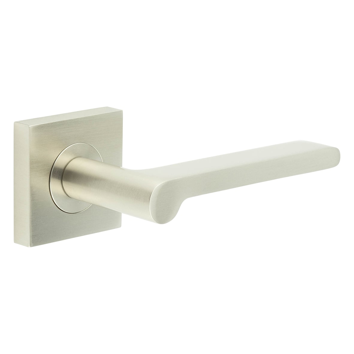 Satin Nickel Fire Rated Door Handles on Square Rose - Fitzrovia Range