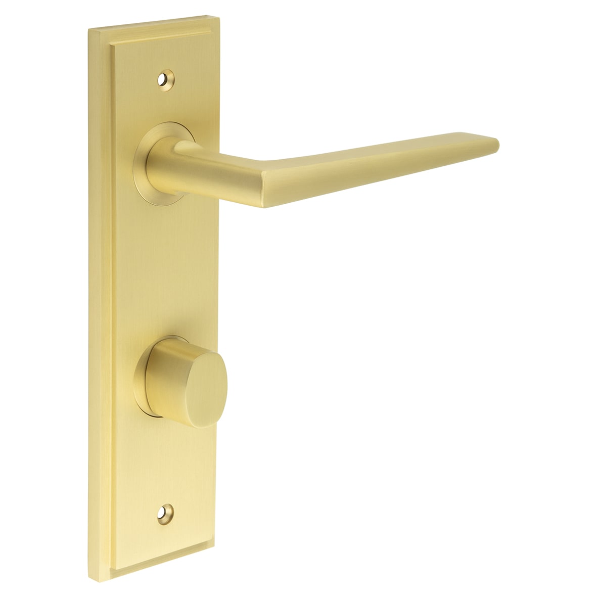 Satin Brass Fire Rated DIN Bathroom Door Handles - Mayfair - Inner 2- 200 x 55mm