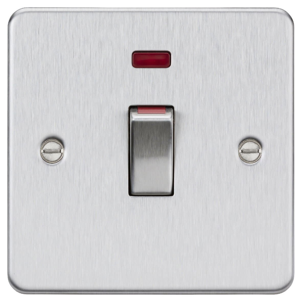 45A 1 Gang Flat Plate Double Pole Cooker Switch with Neon - Brushed Chrome