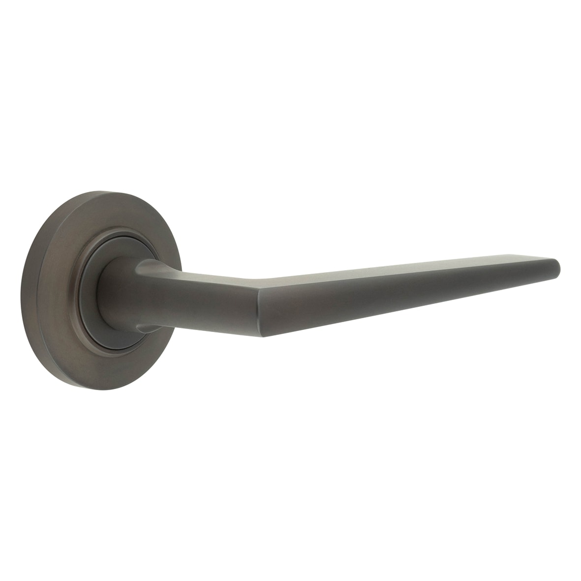 Dark Bronze Fire Rated Door Handles on Round Chamfered Rose - Mayfair Range