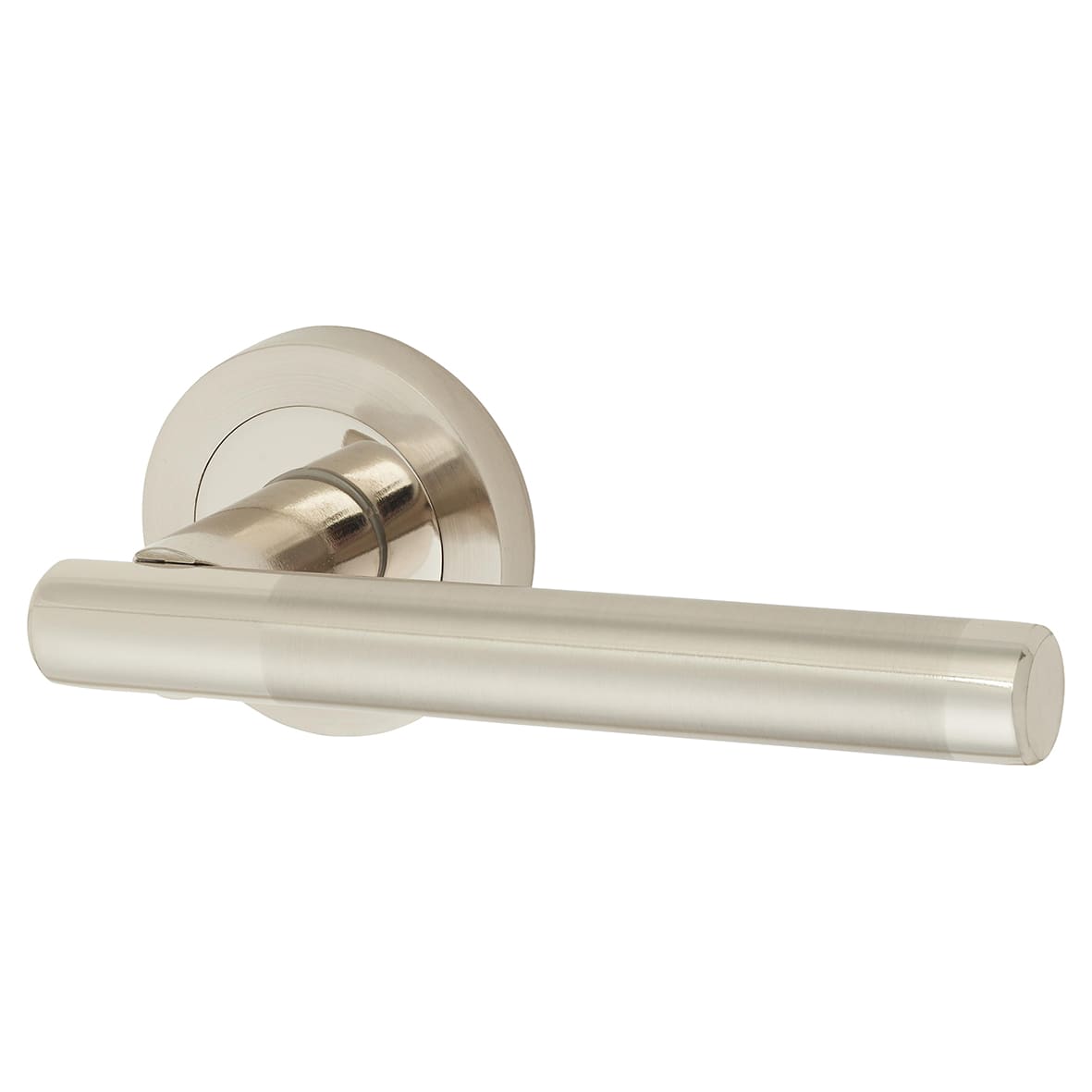 Polished/Satin Nickel Door Handles on Round Rose - Ella Range