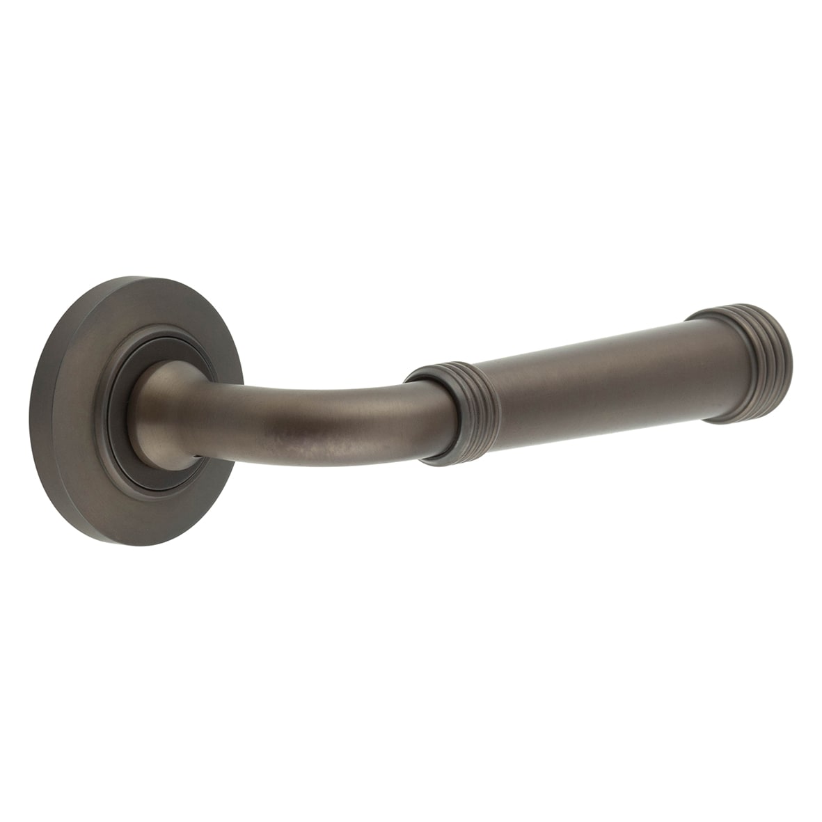 Dark Bronze Fire Rated Door Handles on Round Chamfered Rose - Highgate Range