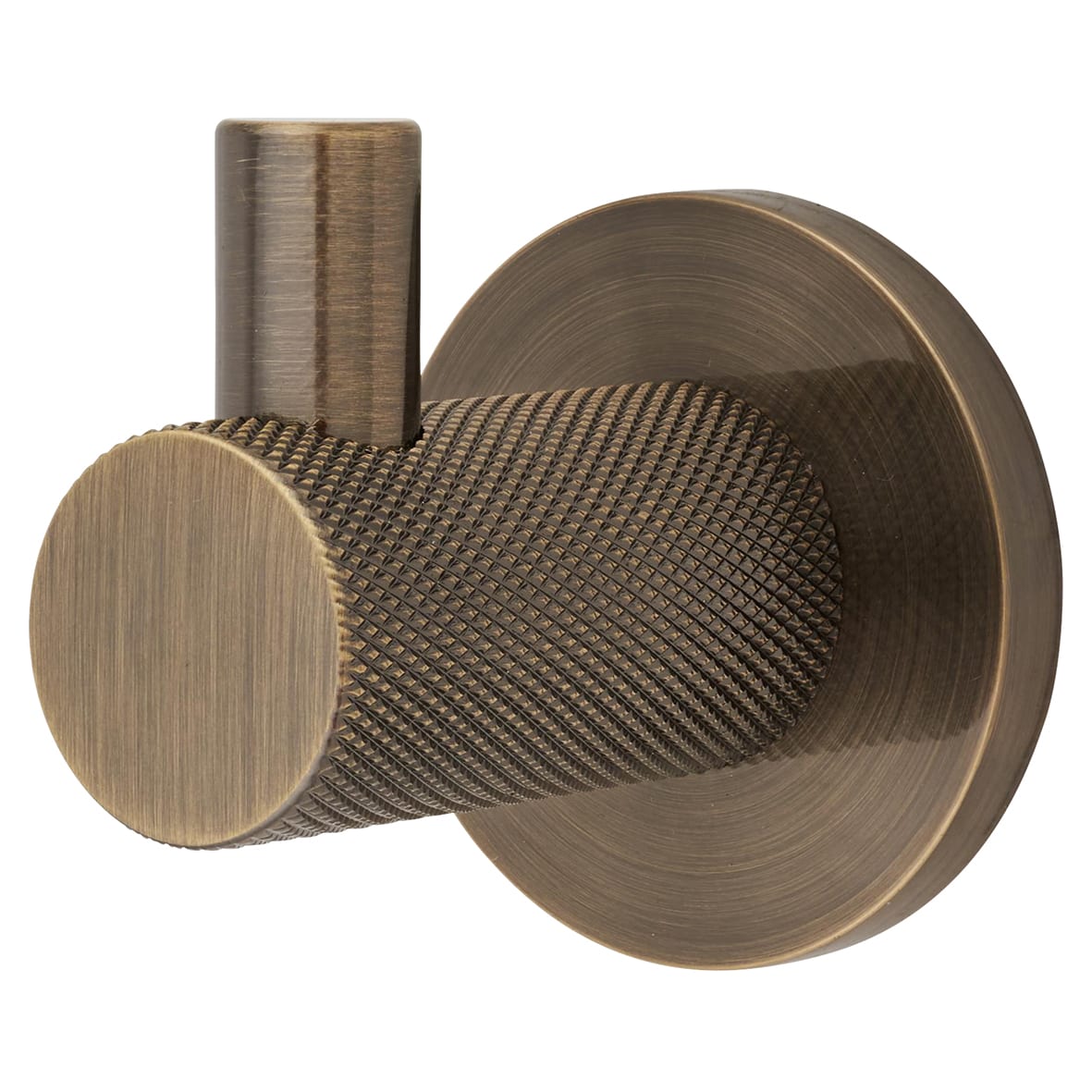 Knurled Single Coat Hook - 50 x 25mm - Antique Brass