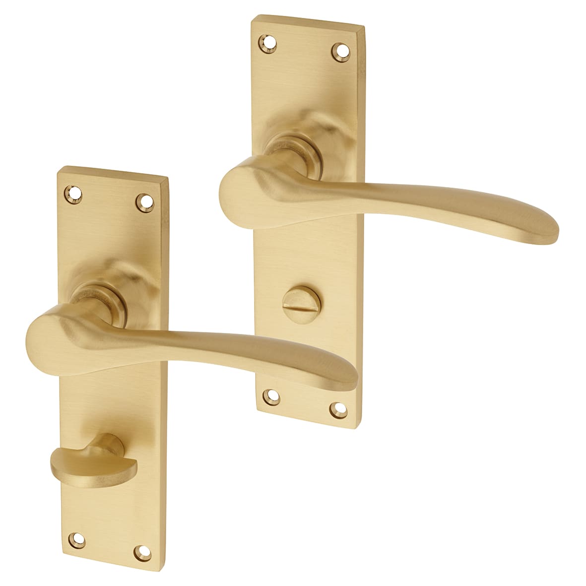 Satin Brass Bathroom Door Handles - Buckingham Range - 152 x 41mm