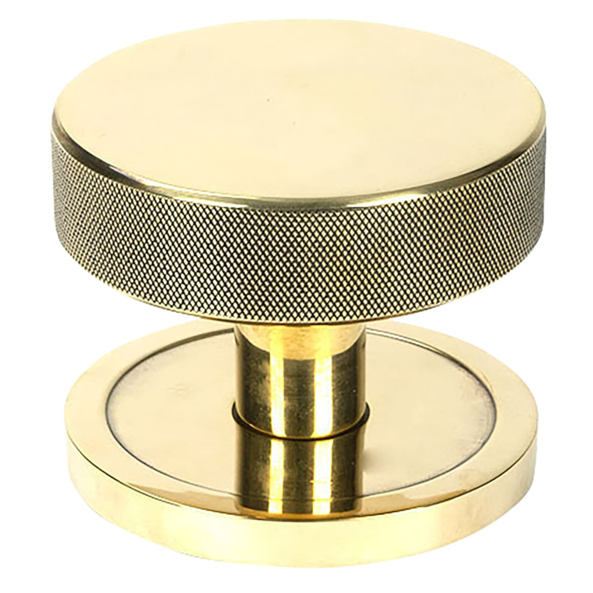 Brompton Aged Brass Round Knurled Centre Door Knob - 90mm Rose Diameter