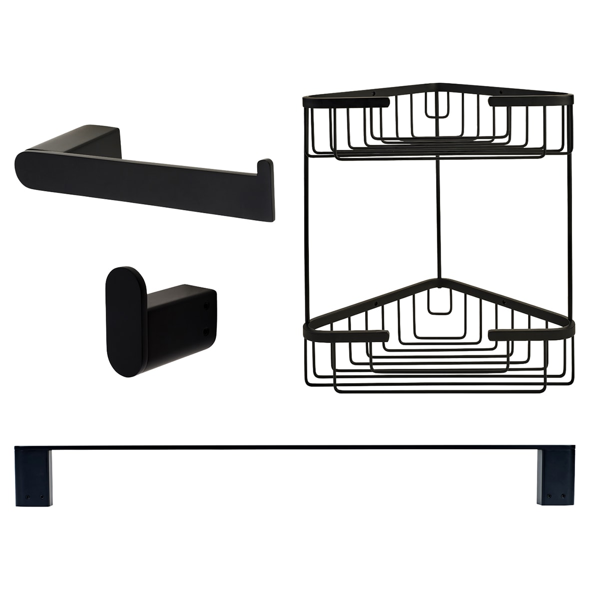 Designer Bathroom Set With Basket - Matt Black