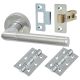 Satin/Polished Chrome Latch Door Handles on Rose Pack - Mercury Range