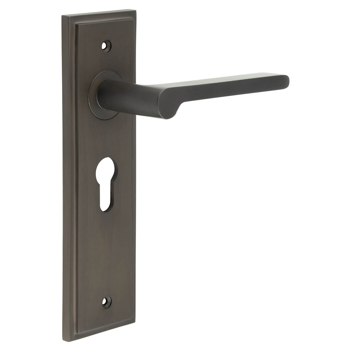 Dark Bronze Fire Rated Euro Lock Door Handles - Fitzrovia - 200 x 55mm