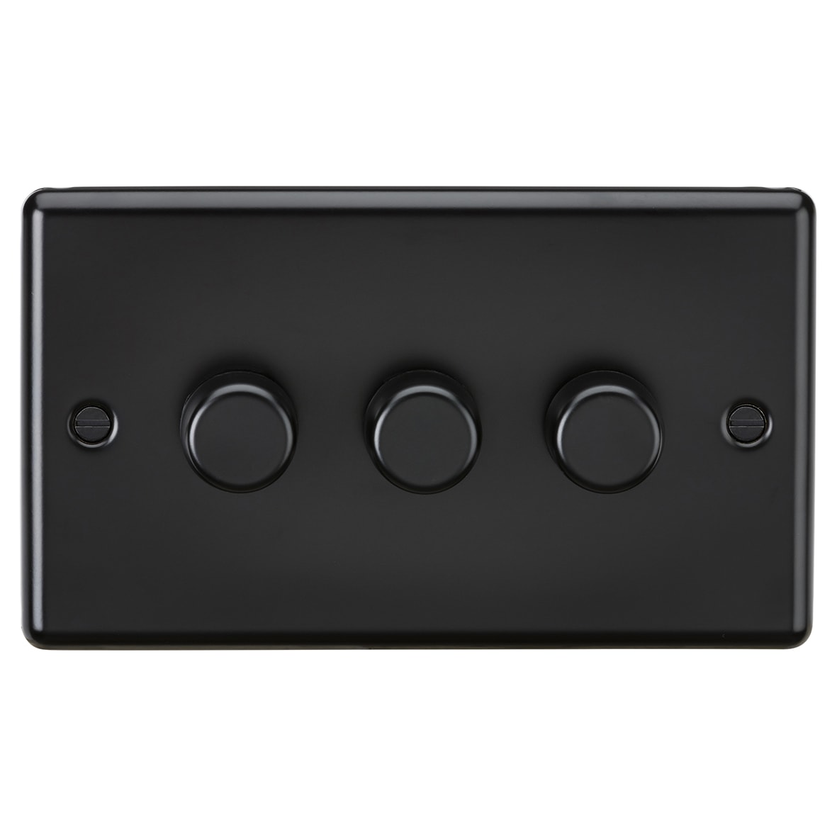 5-150W 3 Gang 2 Way Push On/Off Rotary Rounded Intelligent LED Dimmer - Matt Black