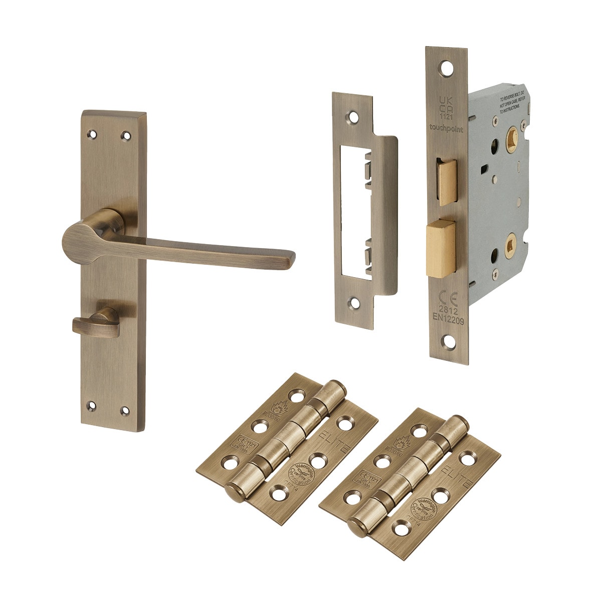 Antique Brass Bathroom Lock Door Handles Pack - Farley Range
