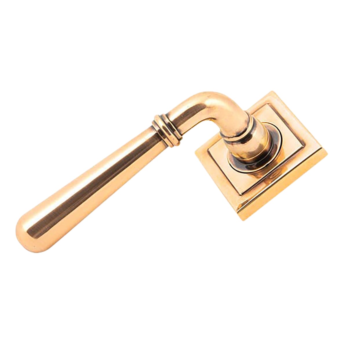 Polished Bronze Door Handles on Square Rose - Newbury Range