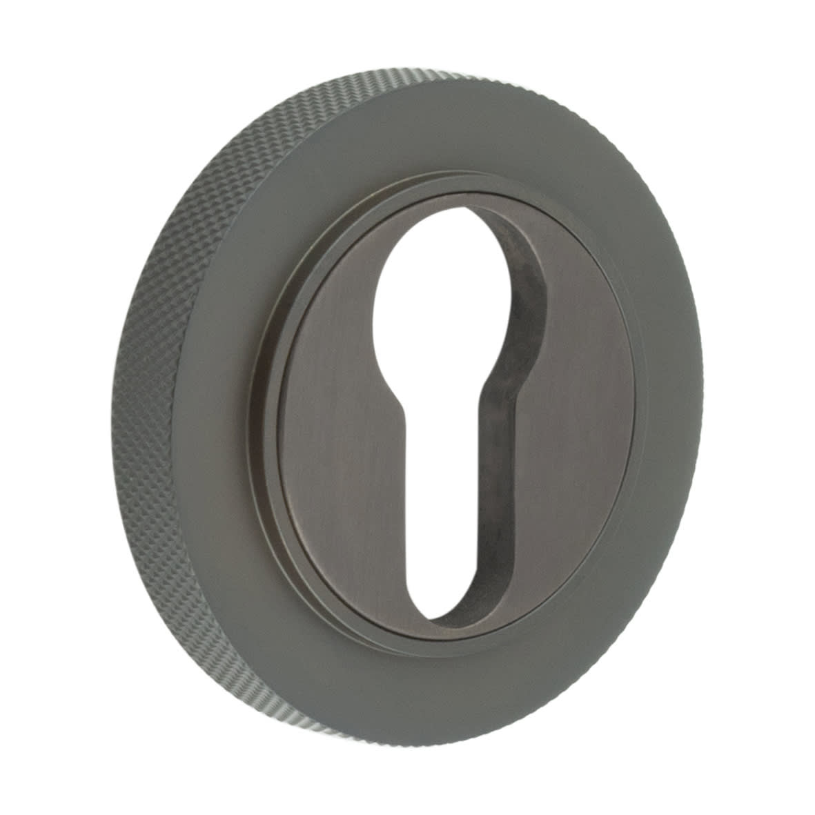 Escutcheon on Knurled Rose - 53mm Diameter - Euro - Dark Bronze