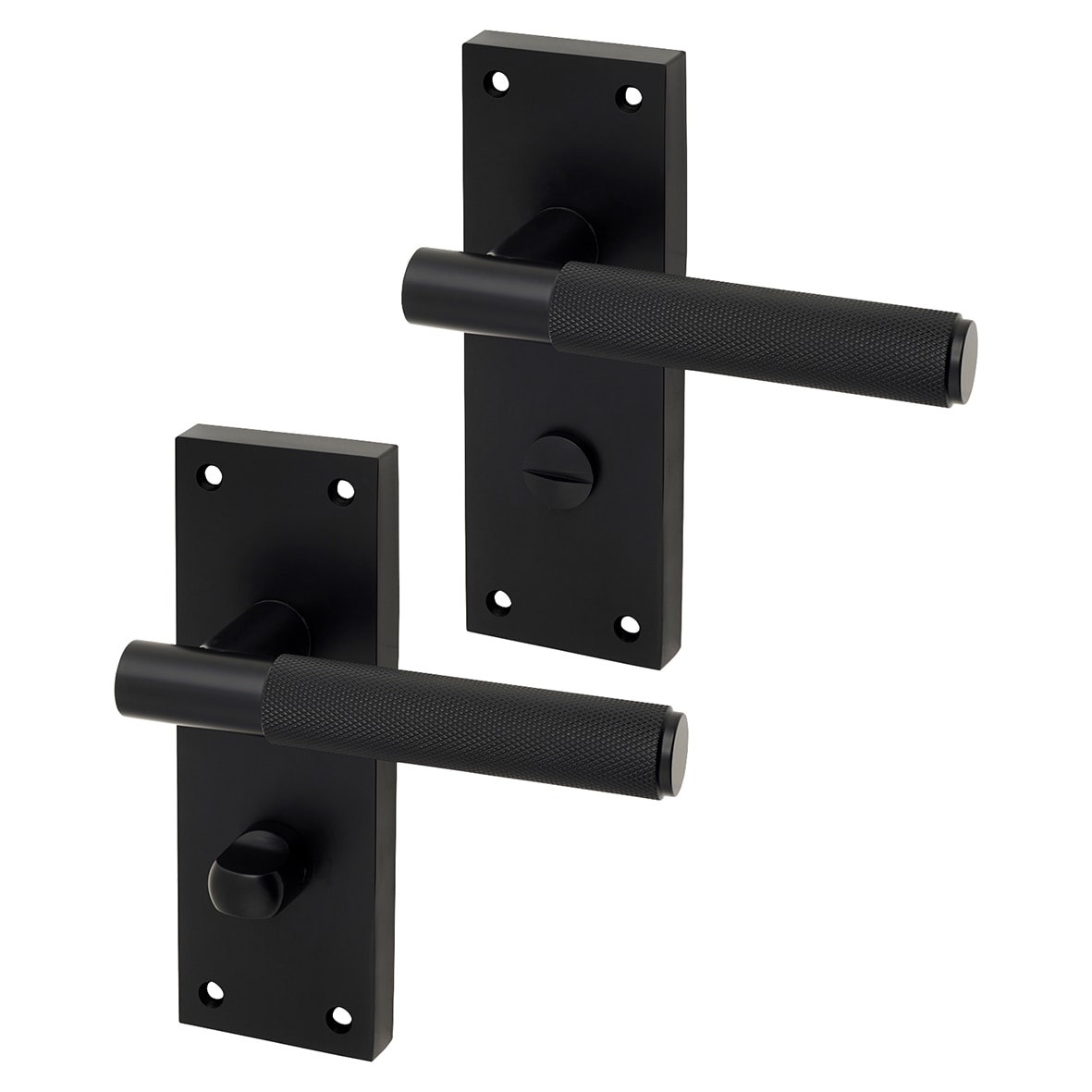 Matt Black Knurled Bathroom Door Handles - Remi Range - 155 x 55mm
