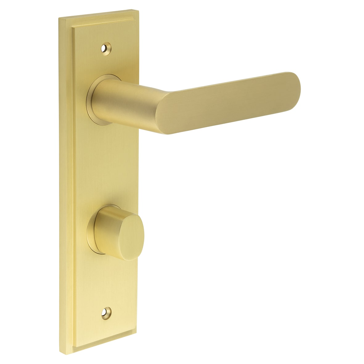 Satin Brass Fire Rated DIN Bathroom Door Handles - Kensington - Inner 2 - 200 x 55mm