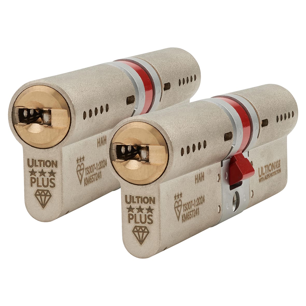 ALPS 3 Star PLUS Euro Double Cylinder - 45mm + 50mm - Satin Nickel/Brass - Keyed Alike - Pair