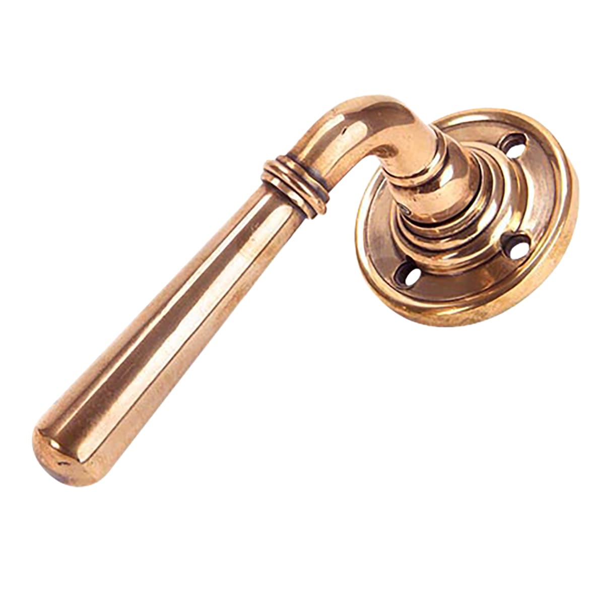 Polished Bronze Door Handles on Round Fixed Rose - Newbury Range