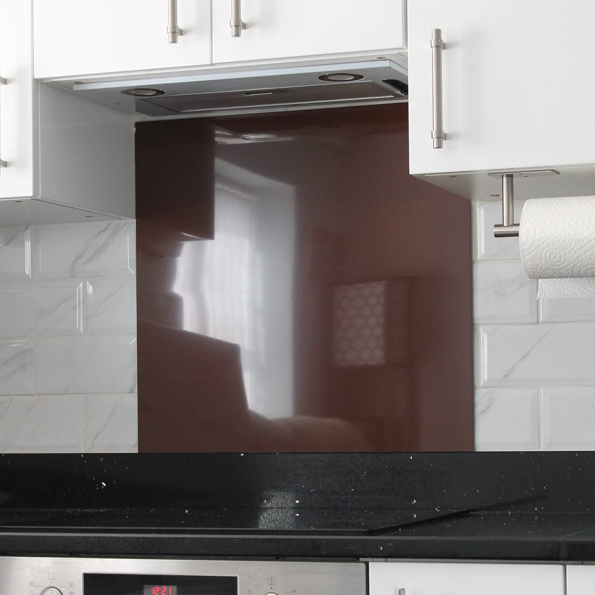 Aluminium Kitchen Splashback - 900 x 750mm - Gloss Chocolate