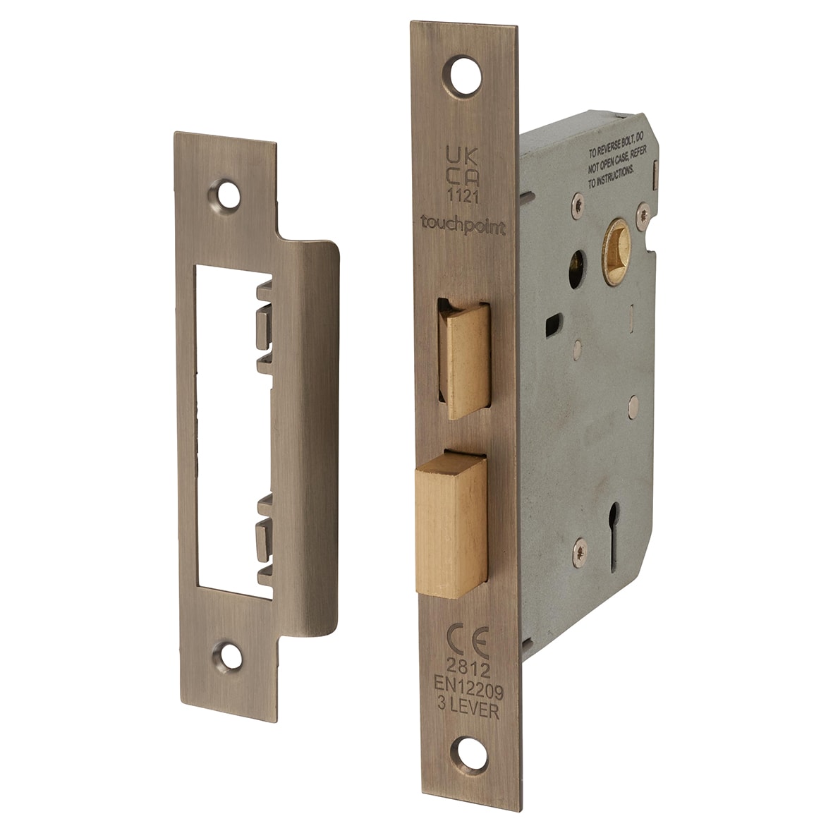 Contract Bolt Through 3 Lever Sashlock - 76mm Case - 57mm Backset - Antique Brass