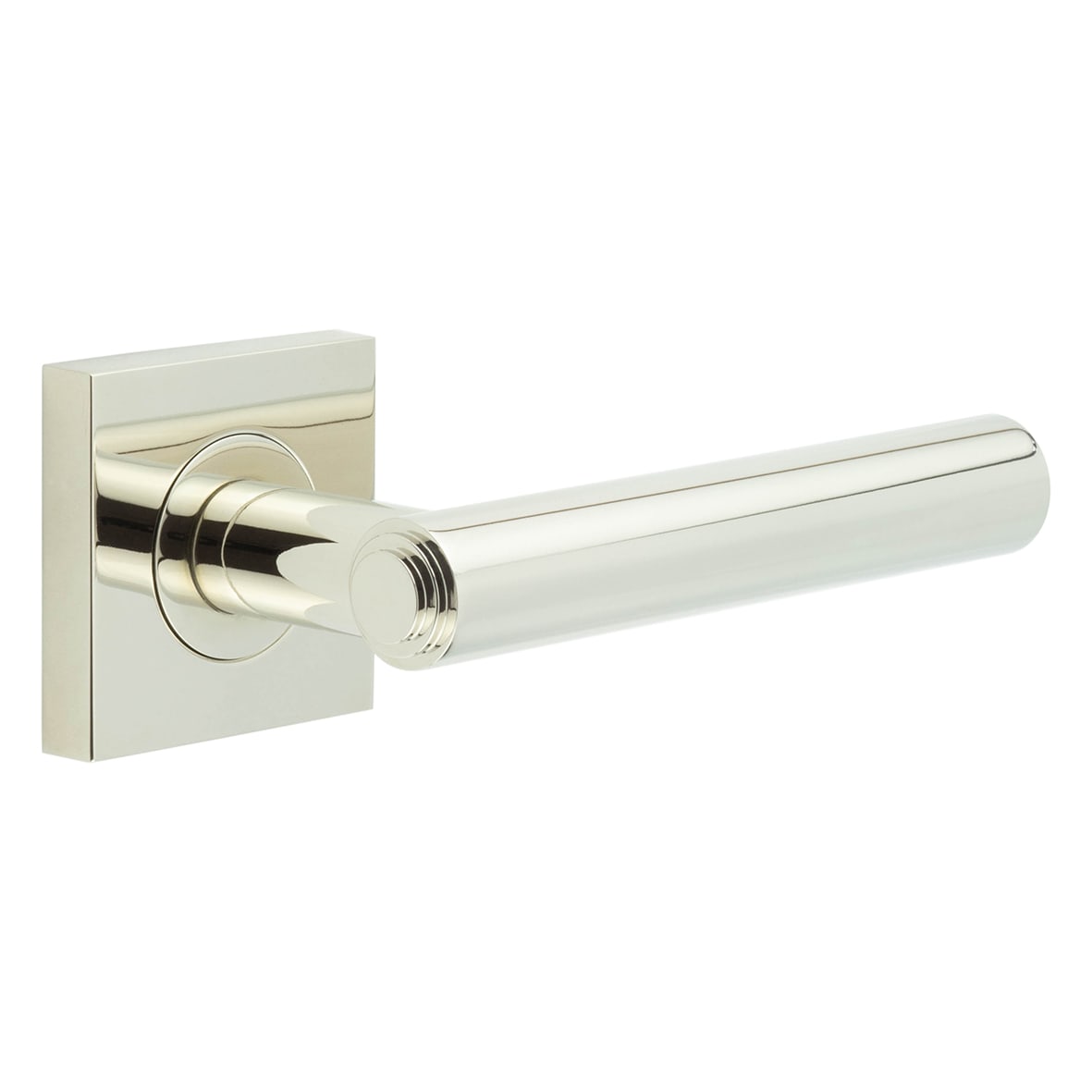 Polished Nickel Fire Rated Door Handles on Square Rose - Richmond Range