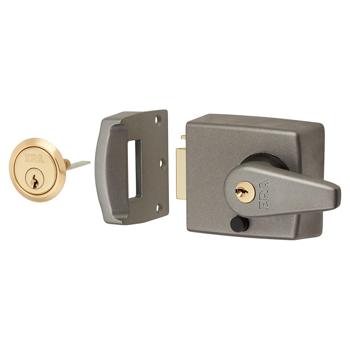 Double Locking Nightlatch - 60mm Backset - Grey Case/ Brass Cylinder