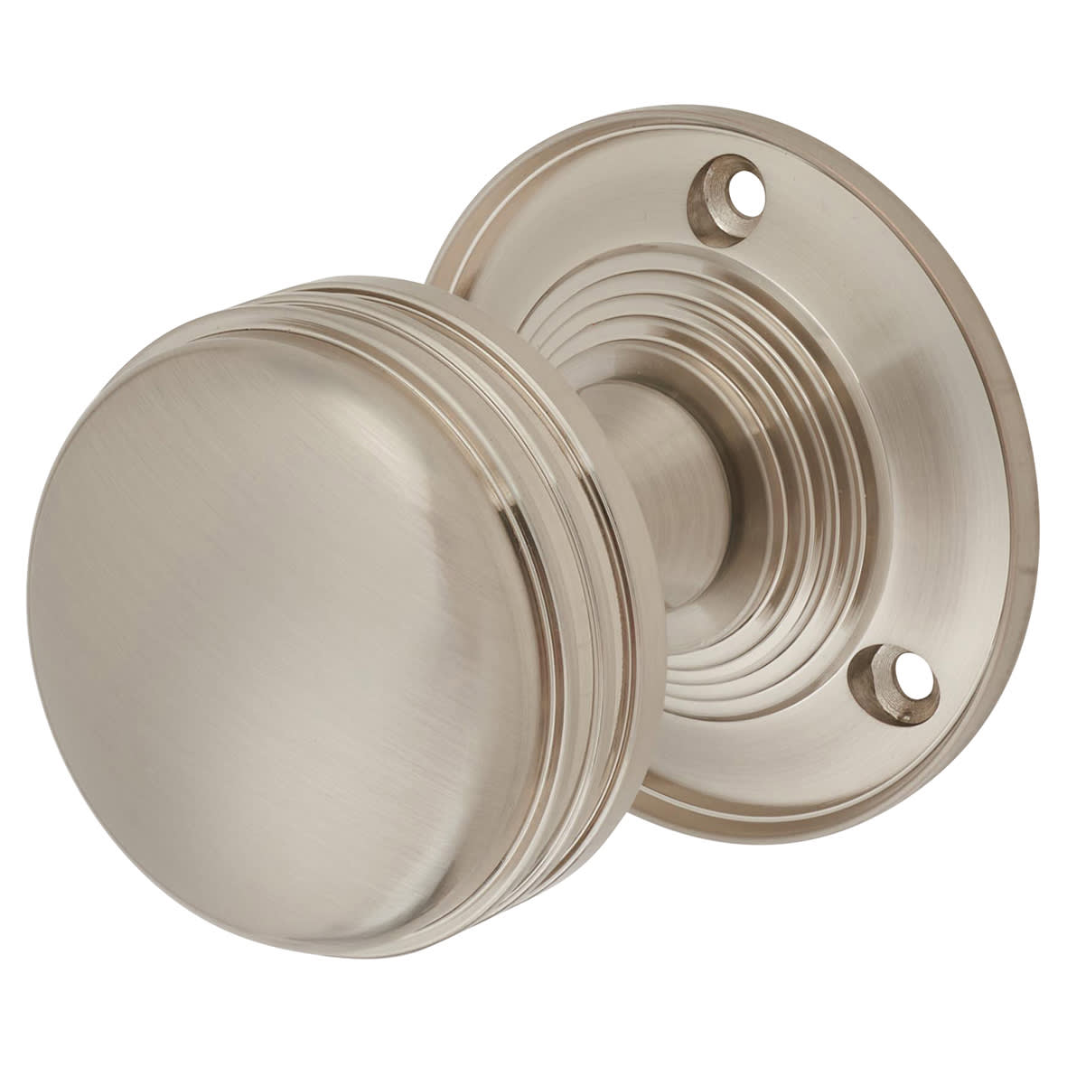 Satin Nickel Ringed Mortice Door Knob - 63mm Rose Diameter