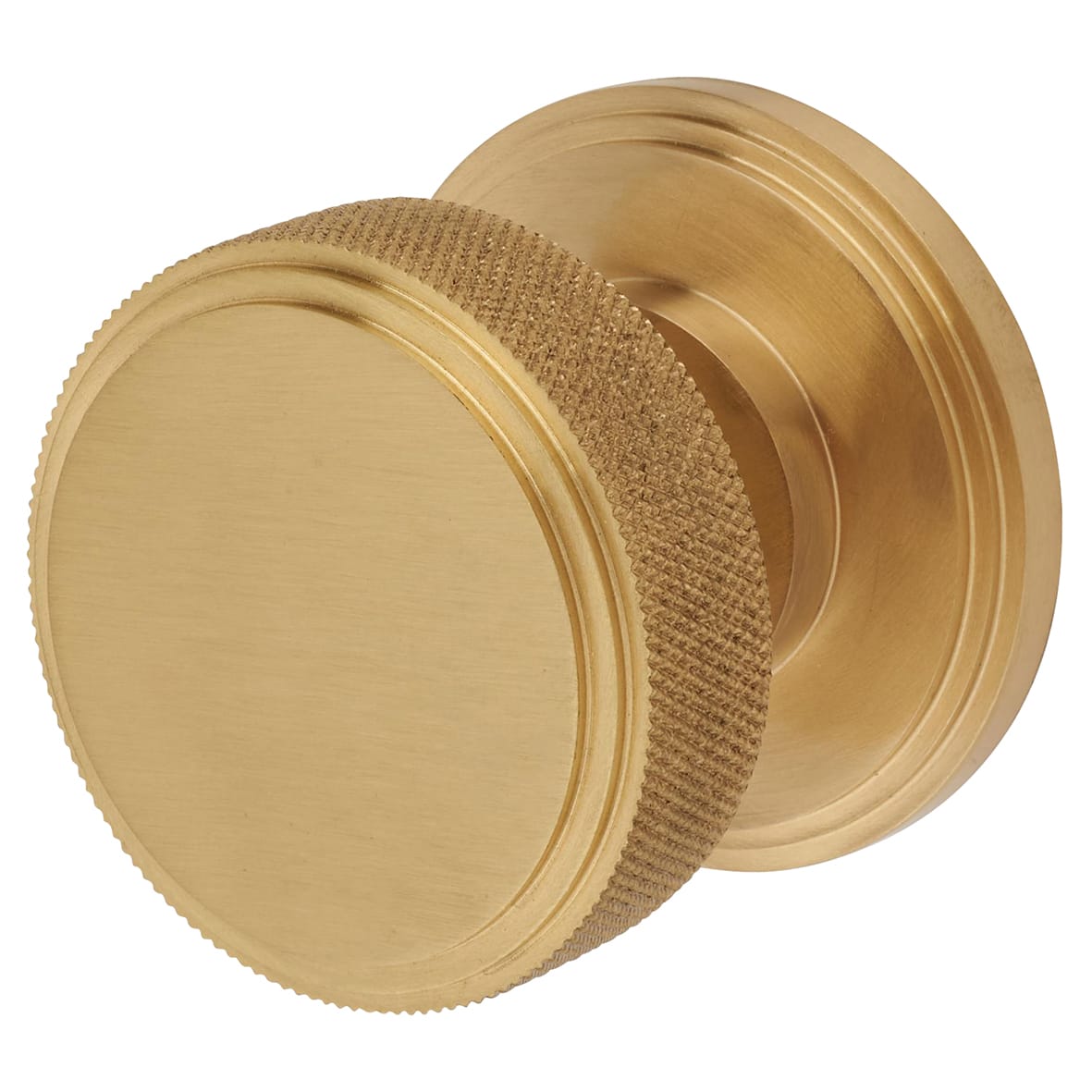 Satin Brass Knurled Mortice Door Knob - 62mm Rose Diameter - Riley Range