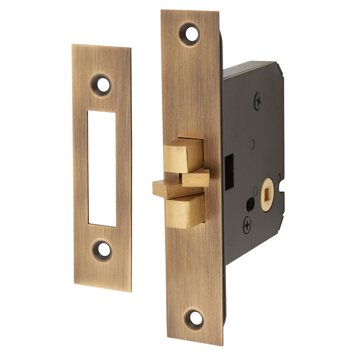 Sliding Door Bathroom Lock - 76mm Case - 56mm Backset - Antique Brass