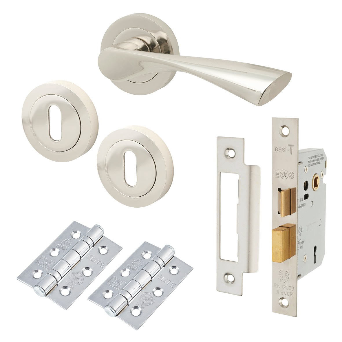 Polished Nickel 3 Lever Sashlock Door Handles on Rose Pack - Ariel Range