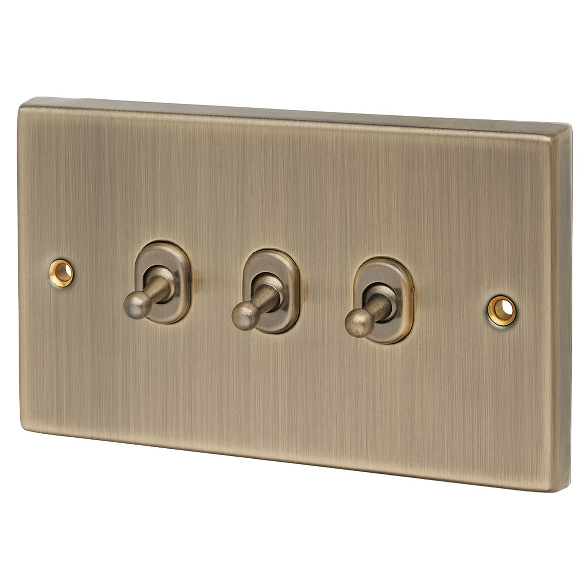 10AX 3 Gang 2 Way Toggle Light Switch - Antique Brass