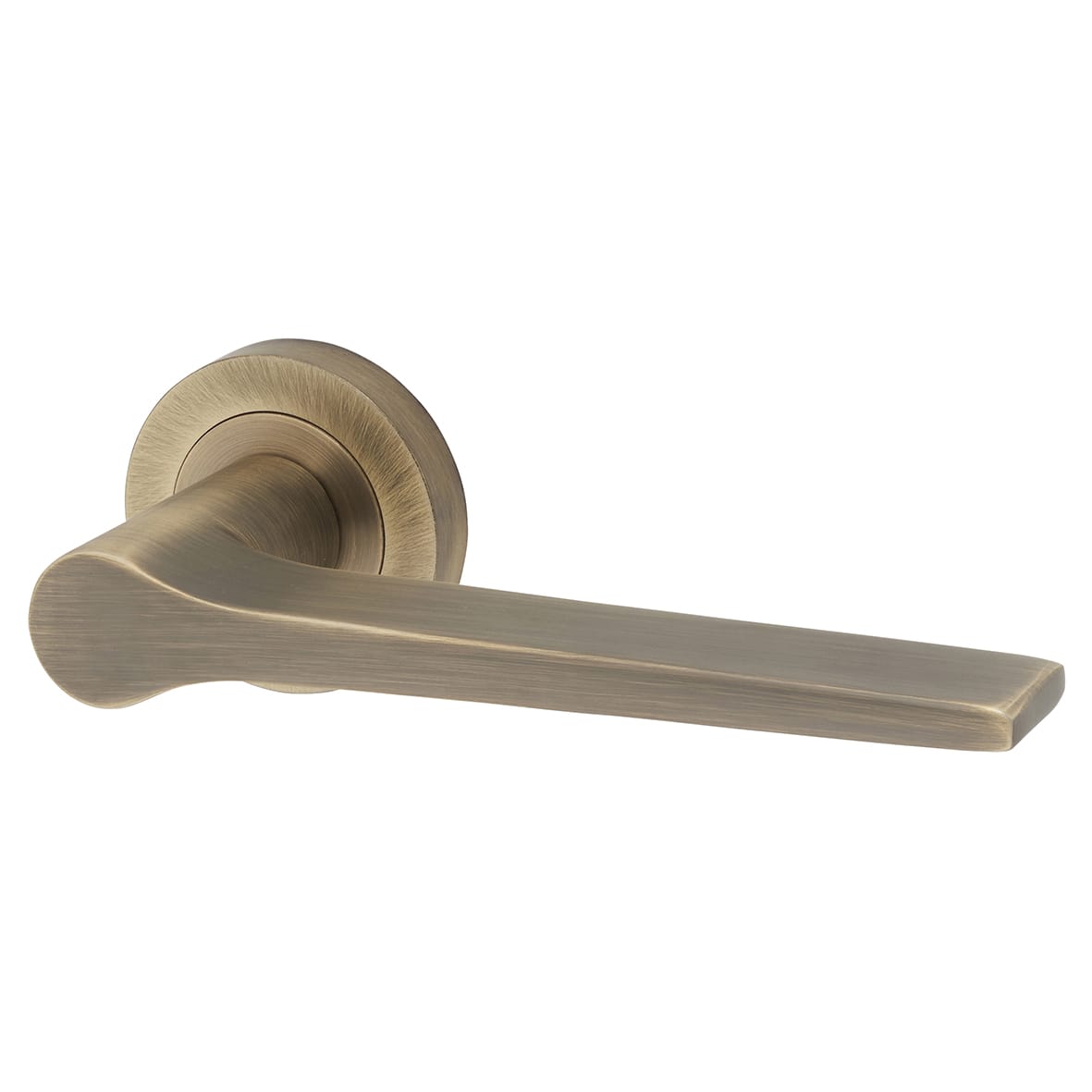 Antique Brass Fire Rated Door Handles on Round Rose - Geo Range