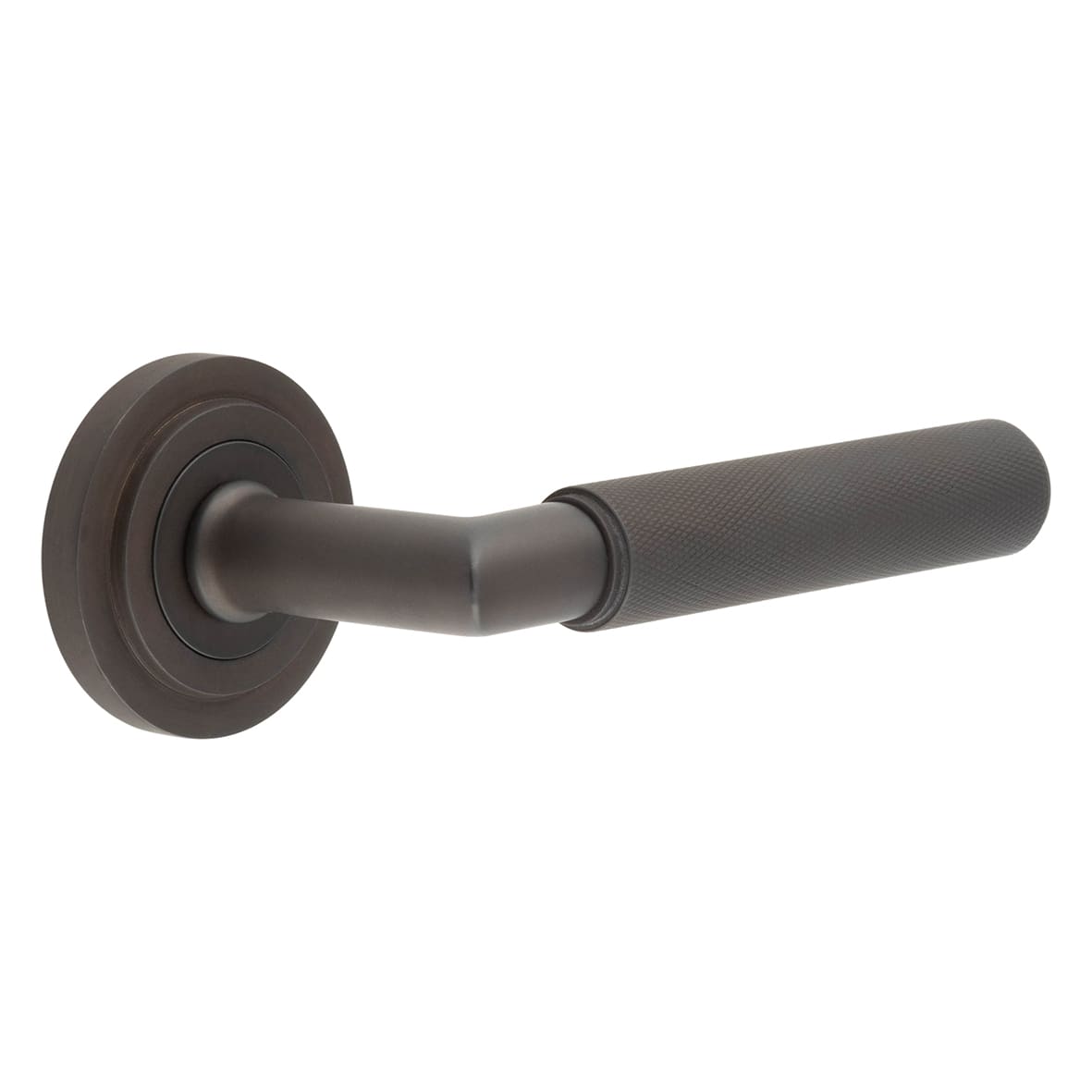 Dark Bronze Knurled Fire Rated Door Handles on Round Stepped Rose - Piccadilly Range