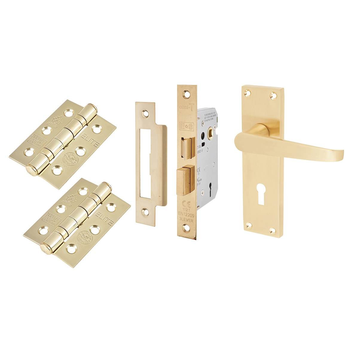 Satin Brass Budget Straight 3 Lever Sashlock Door Handles Pack