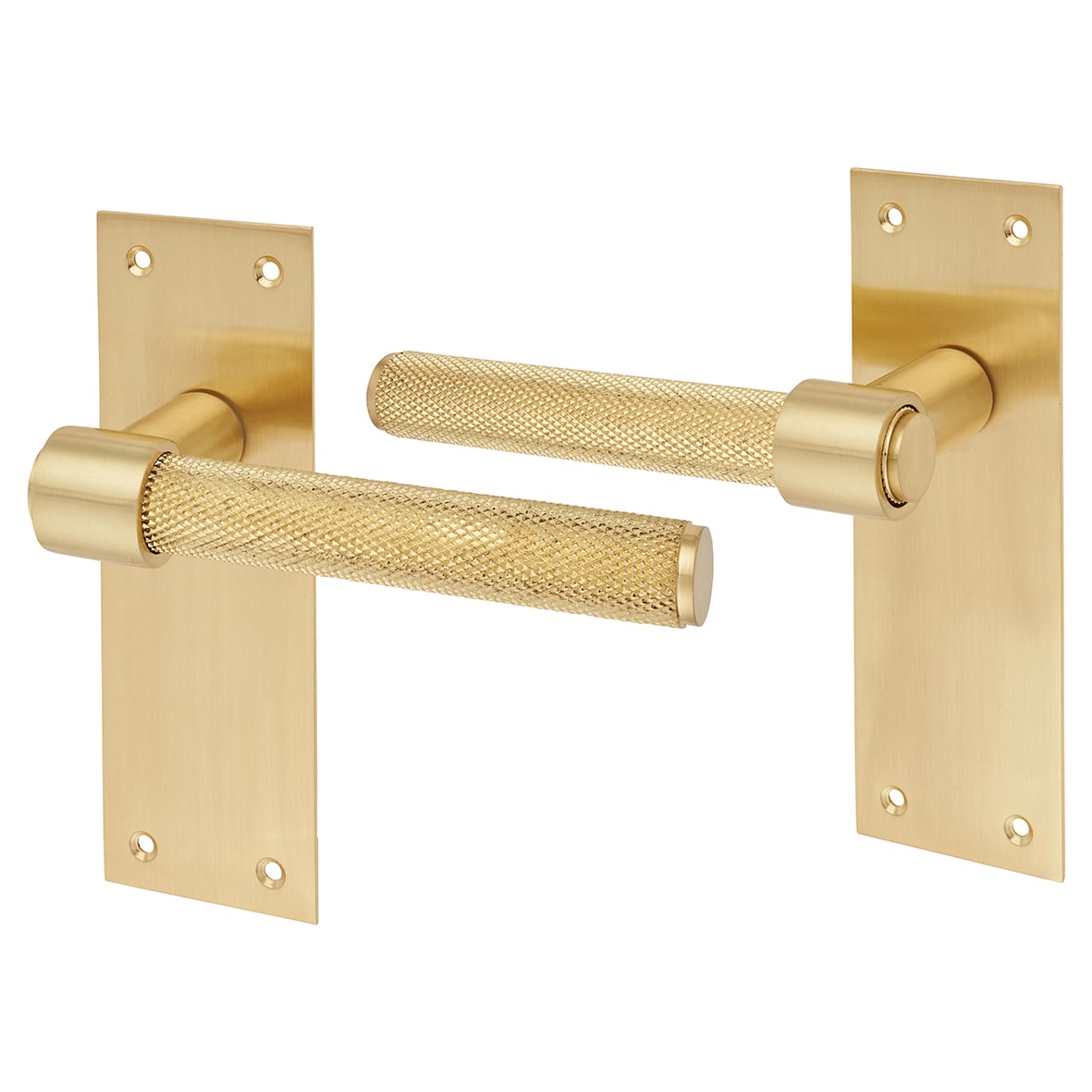 Satin Brass Knurled Latch Door Handles - Loxley Range - 150 x 50mm