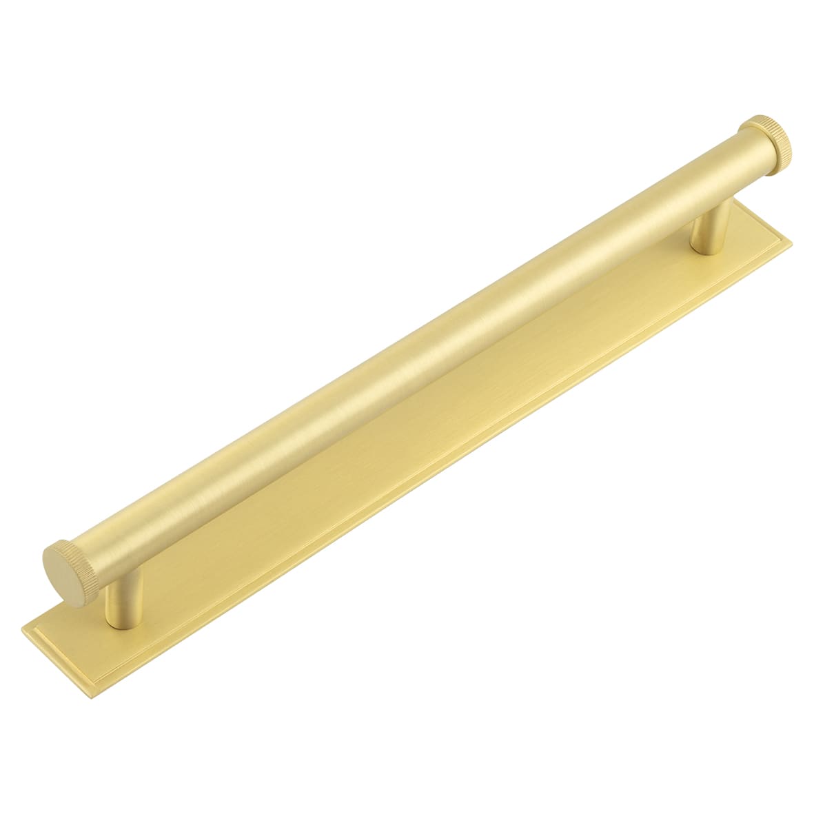 Thaxted 15mm Lines T-Bar Cabinet Pull Handle on Stepped Backplate - 224mm c/c - Satin Brass