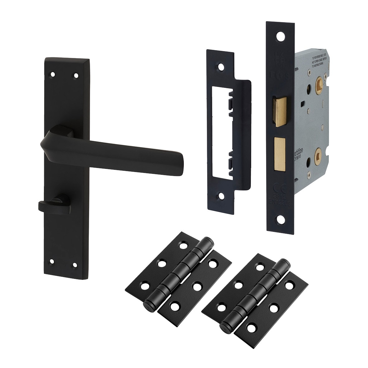 Matt Black Bathroom Lock Door Handles Pack - Norley Range
