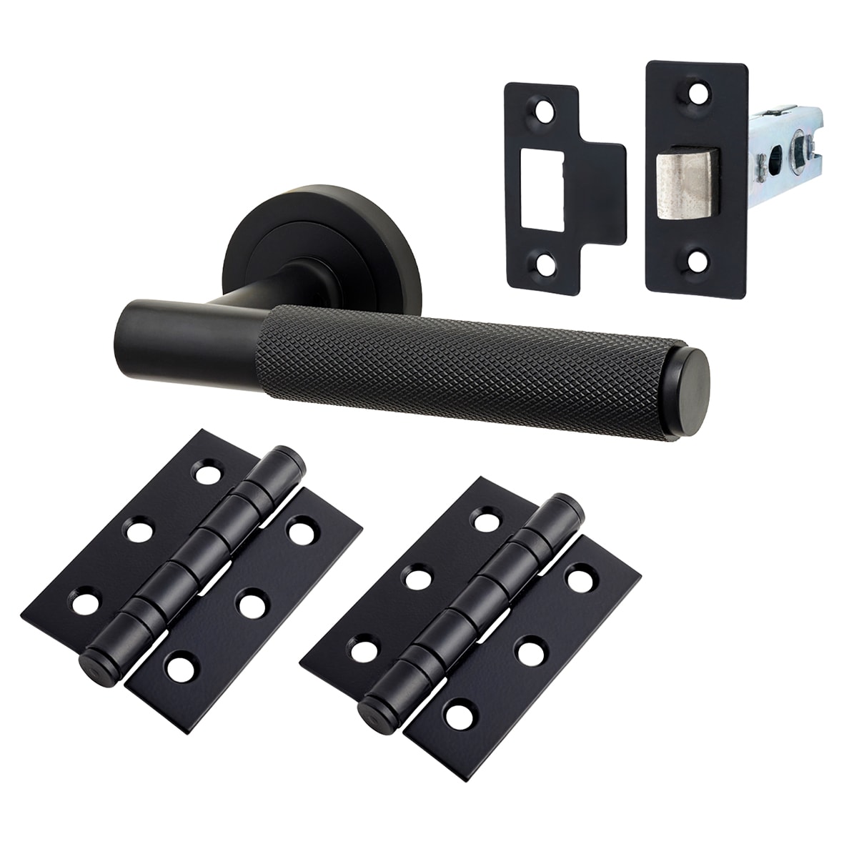 Matt Black Knurled Latch Door Handles Pack - Remi Range