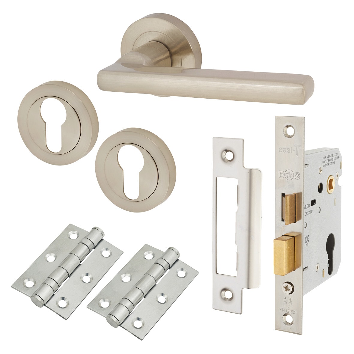 Satin Nickel Euro Lock Door Handles on Rose Pack - Sophia Range