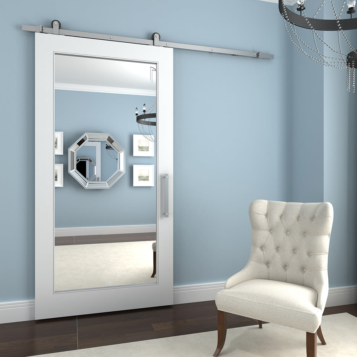 Barn Strap Sliding Door Gear - Top Mounted - 2000mm - 80kg Max Door Weight - Satin Stainless