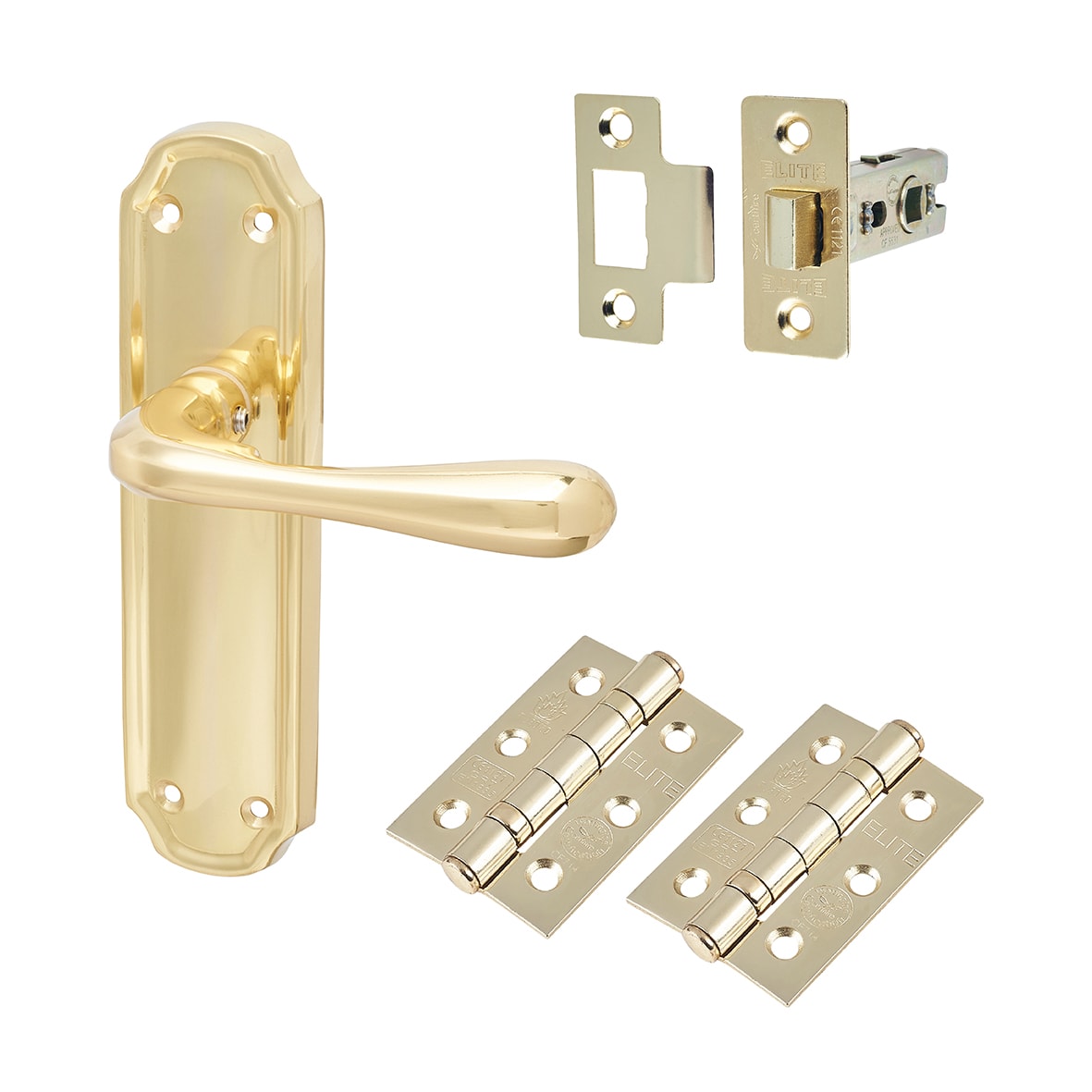 Polished Brass Latch Door Handles Pack - Genoa Range