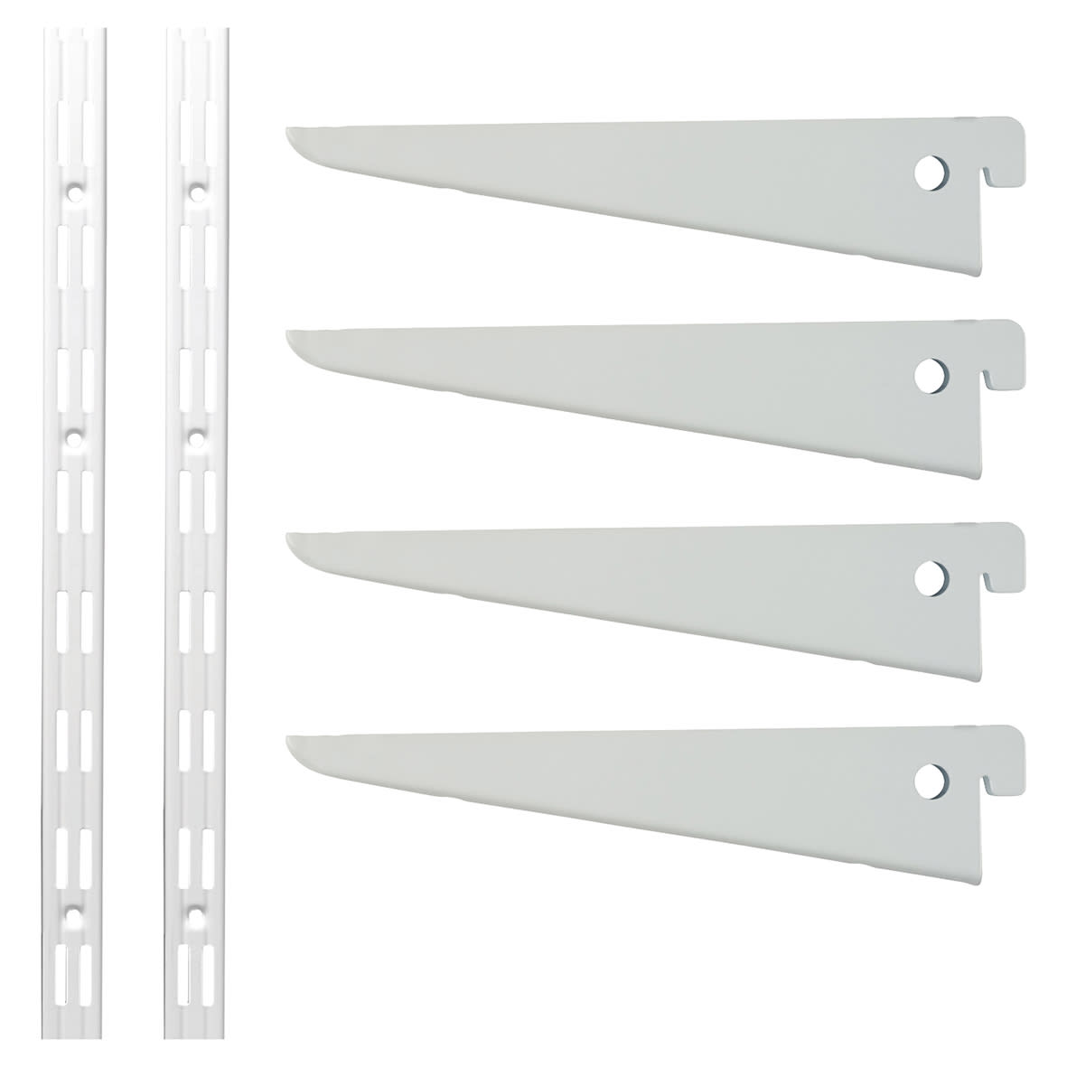 Twin Slot Shelving Kit - 2 x 1500mm Shelf Wall Uprights & 4 x 170mm Shelf Brackets - White