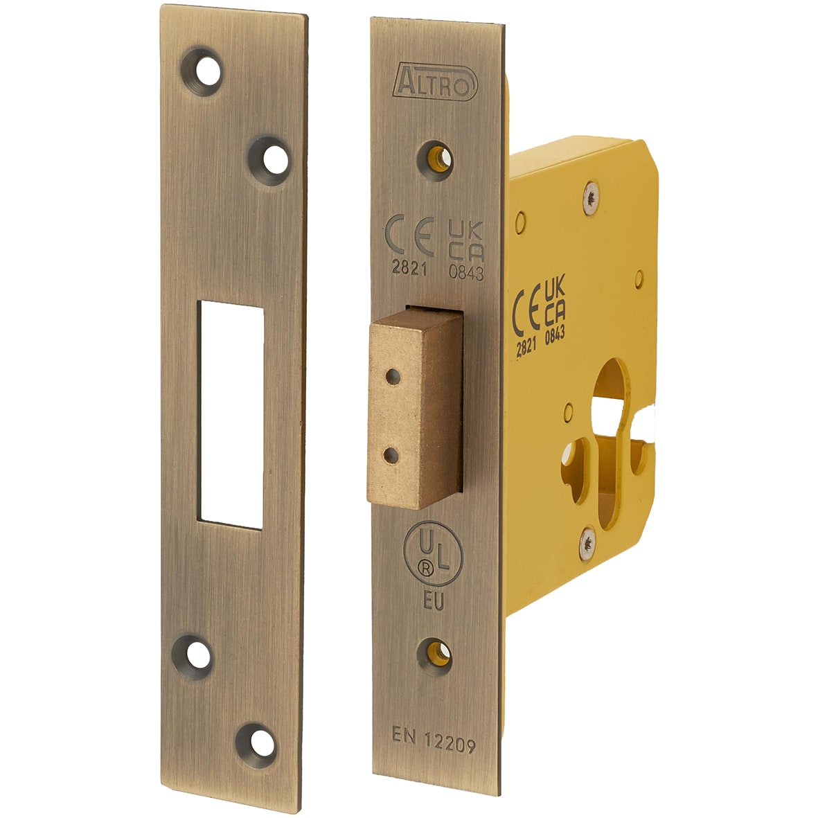 Architectural Euro Profile Deadlock - 78mm Case - 57mm Backset - Square - Antique Brass