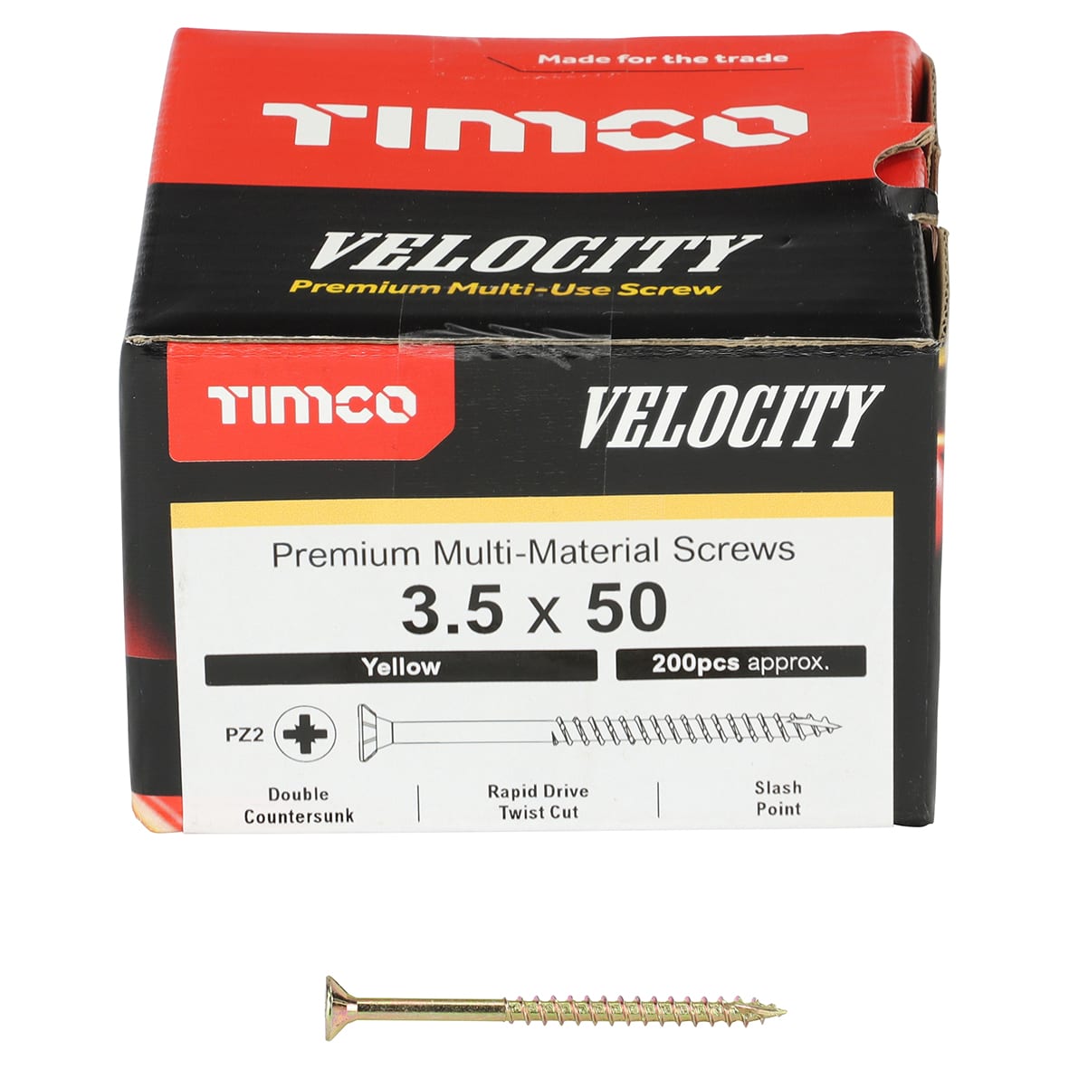 Velocity Pozi Countersunk Wood Screws - 3.5 x 50mm - Yellow Zinc - Pack of 200